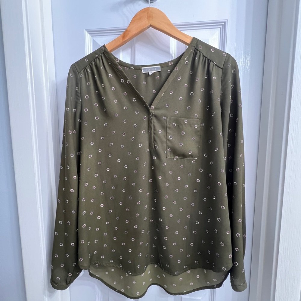 Pleione Green Floral Long Sleeve Blouse – Size S